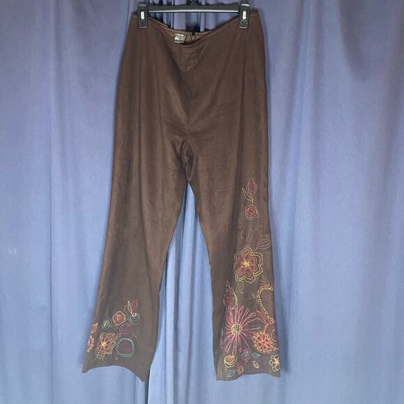 Vintage Y2K Muse Embroidered Faux Suede Wide Leg Pants Size 12 - Picture 1 of 12